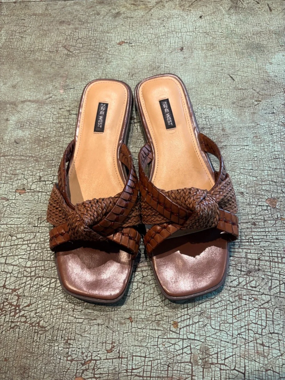 Nine West Omansa Woven Slide Sandals Brown Square Toe Size 9.5 - Picture 3 of 5